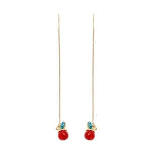 Goldtone Red Apple Threader Drop Earrings